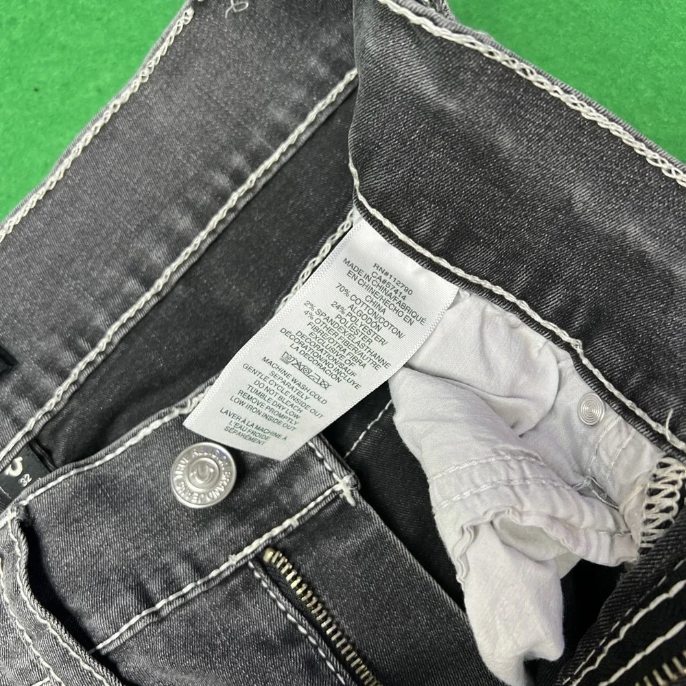 True Religion Jeans Mens Size 32x32 Ricky Big T Flap Relaxed Straight Gray Denim